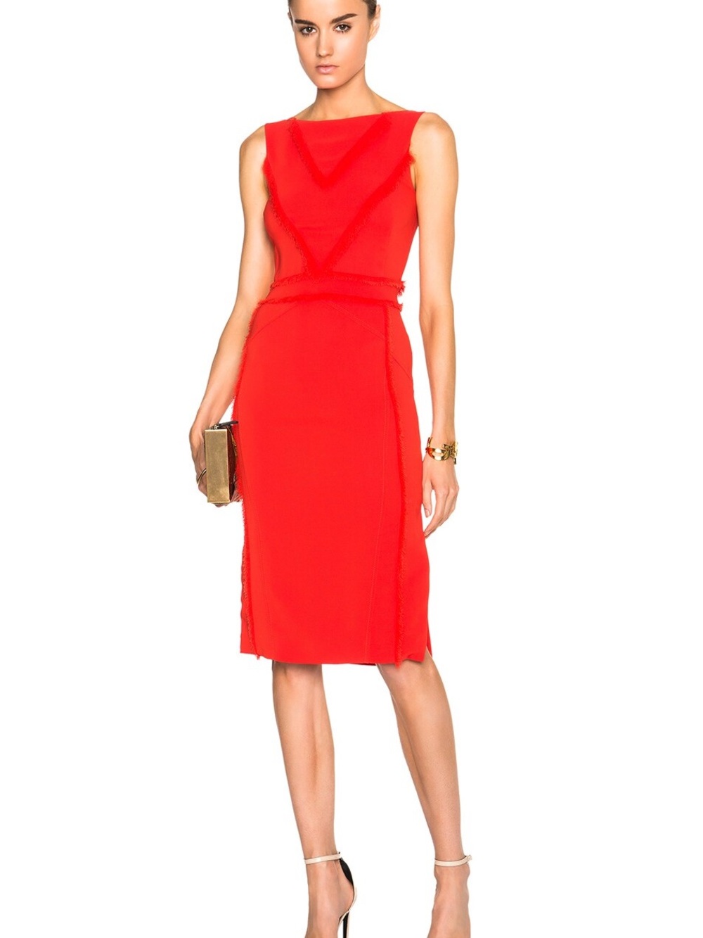 ALTUZARRA • Caulfield Dress in poppy red - size 38 XS sheath fringe midi